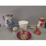 Glazed Jug, Ware Horn Shaped Vase & Aynsley Wild Tudor Plant Bowl Etc
