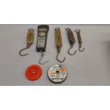 A Box Including 5 Fisherman's Scales Etc