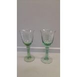 2 Green Stemmed Wine Glasses