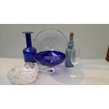 Box Including Coloured Glass Vase, Dish, Bottle Etc