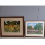 2 Prints - Woodland Scene & Cambridge River Scene