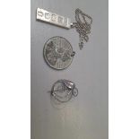 Silver Ingot Pendant & Chain (London 1977), Brooch & Coin