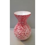 Glass Snowfall Pattern Red & White Vase (Some Damage)