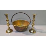 Brass Jam Pan & Candlesticks