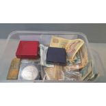 Box Of Assorted Coins & Notes