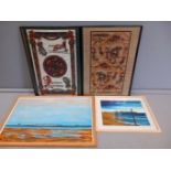 2 Framed Tea Towels, 2 Coastal Scenes In Frames