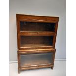 Oak 3 Sectioned Wernicke Style Bookcase H128cm x W87cm x D31cm