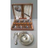 Dessert Spoon In Case & Silver Dish (London 1903) & 2 Spoons