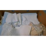 Box Of Pillowcases, Tray Cloths Etc