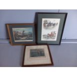 2 Hunting Prints & Horse Etching