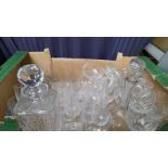 Box Including Glass Decanters & Glasses Etc