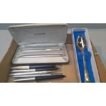 Quantity Parker Pens, Plated Teaspoon Etc