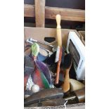 A Box Of Assorted Shoe Trees, Assorted Brushes Etc