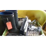 Box Including Radios, Hunter Wellingtons Size 11, Kettle Etc