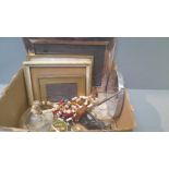 Box Including Photo Frames, Coins, Costume Jewellery Etc