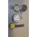 Plated Pocket Watch, Compass & Gents Wristwatch