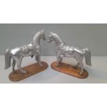 Pair Of Metal Horses On Wooden Bases