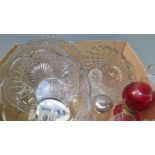 Box Including 4 Cut Glass Fruit Bowls, Oil Lamp, Sugar Sifter Etc