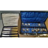 Box Plated Teaspoons & Set Butter Knives Etc