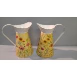 2 Floral Metal Pitchers & Tray Etc