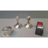 Pair Silver Candlesticks (London 1903 ) & 2 Silver Napkin Rings