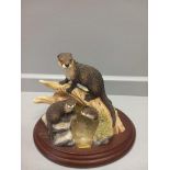 Border Fine Arts 'Wildlife Families Otters' Model No RW30 By D Walton On Wooden Base With Box