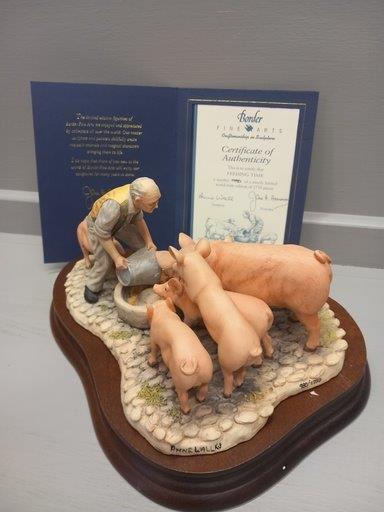 Border Fine Arts 'Feeding Time' Model No JH107 By Anne Wall Limited Edition 980/1750 On Wooden Base  - Image 2 of 3