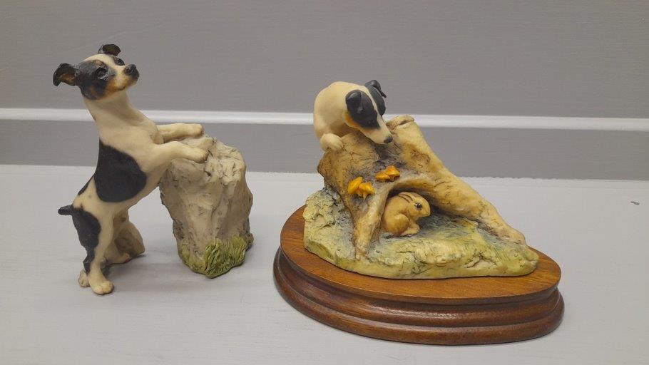 Border Fine Arts 'Jack Russell' Model No 054 By Anne Wall On Wooden Base & 1 Other Terrier Figure No