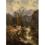 JOSEF THOMA, GEBIRGSLANDSCHAFT MIT WASSERFALL UND MUEHLE