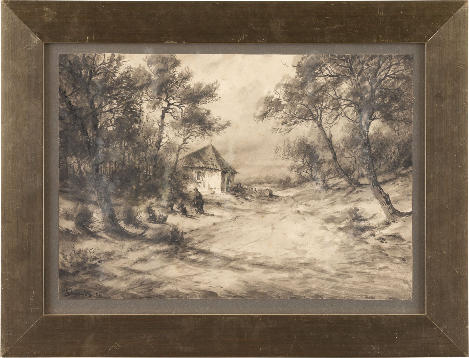 AUGUST SCHLUETER, WALDWEG MIT KAPELLE UND FIGURENSTAFFAGE (1906) - Bild 2 aus 2