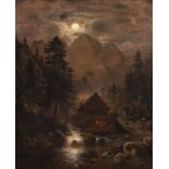 JOHANN JAKOB REINHARDT, ROMANTISCHE GEBIRGSLANDSCHAFT BEI MONDLICHT (1871)