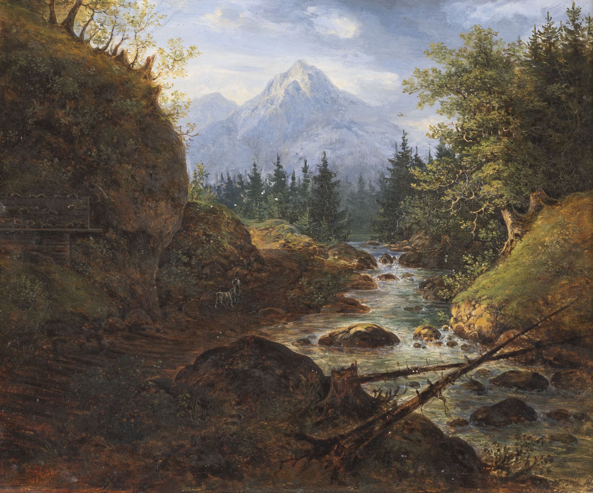 DEUTSCH, BERGIGE LANDSCHAFT MIT EINEM FLUSS (1832)