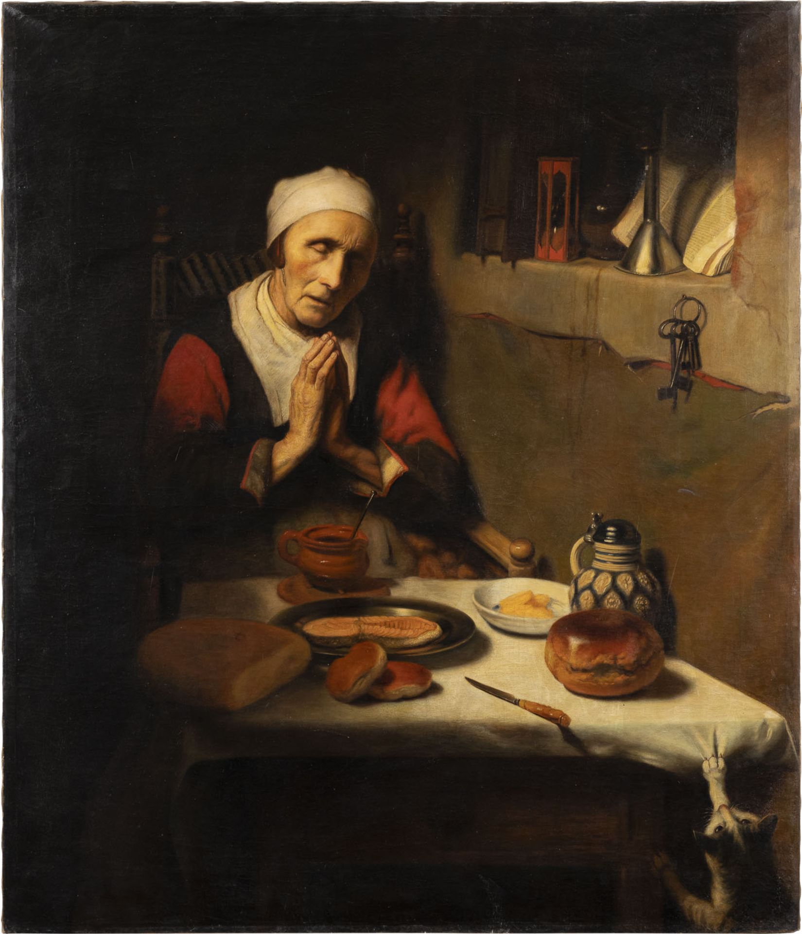 NICOLAES MAES (NACHFOLGER) ALTE FRAU BEI TISCHGEBET