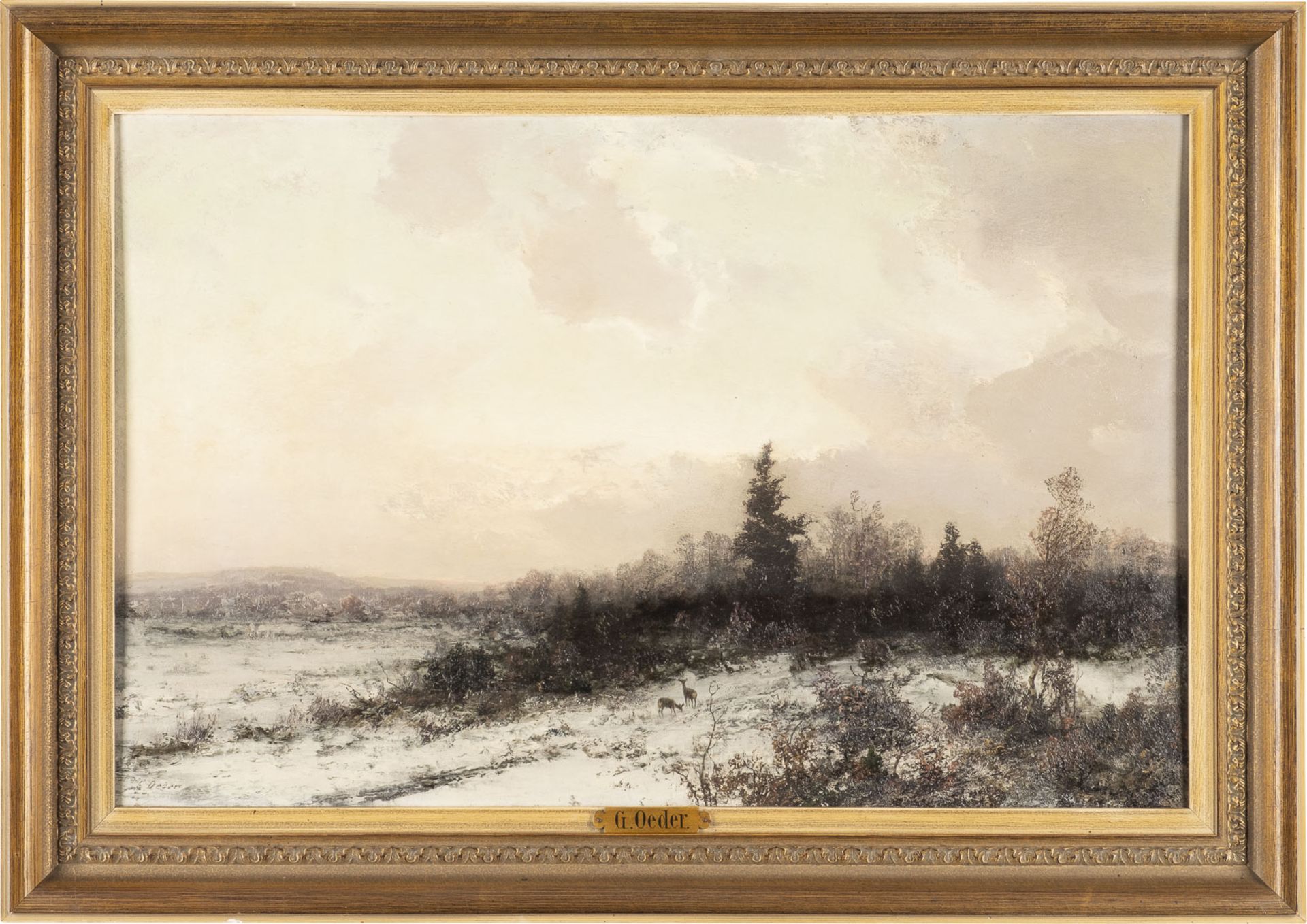 GEORG OEDER, WINTERLANDSCHAFT MIT ZWEI REHEN - Bild 2 aus 2