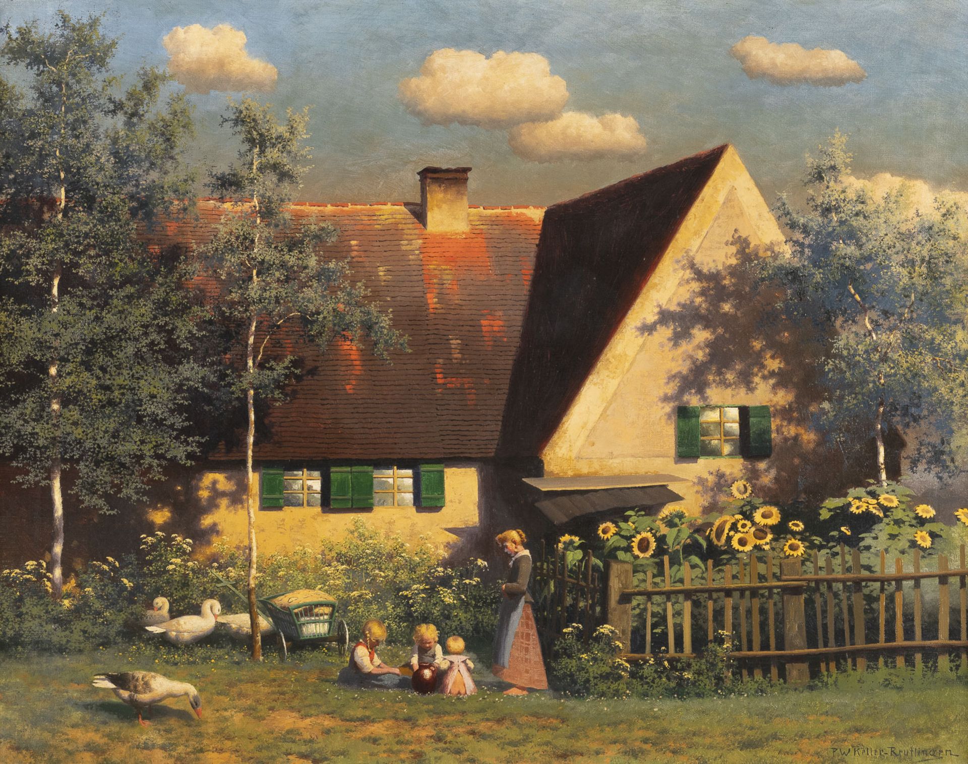 PAUL WILHELM KELLER-REUTLINGEN, SOMMERLICHES FAMILIENIDYLL