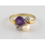 PERL-RING MIT AMETHYST UND DIAMANT