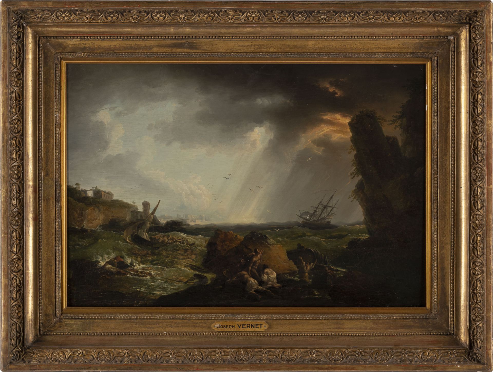 CLAUDE JOSEPH VERNET (WERKSTATT ODER SCHULE) SCHIFFSHAVARIE BEI AUFZIEHENDEM GEWITTER VOR HÜGELIGER  - Bild 2 aus 3