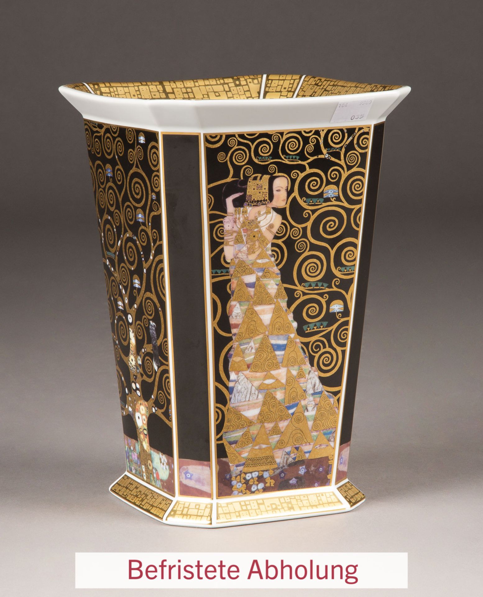 Dekorative Künstlervase mit Gustav Klimts 'Erwartung / Erfüllung'