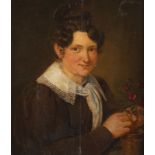 BIEDERMEIER-PORTRAITIST DAME MIT ROSE IM TOPF