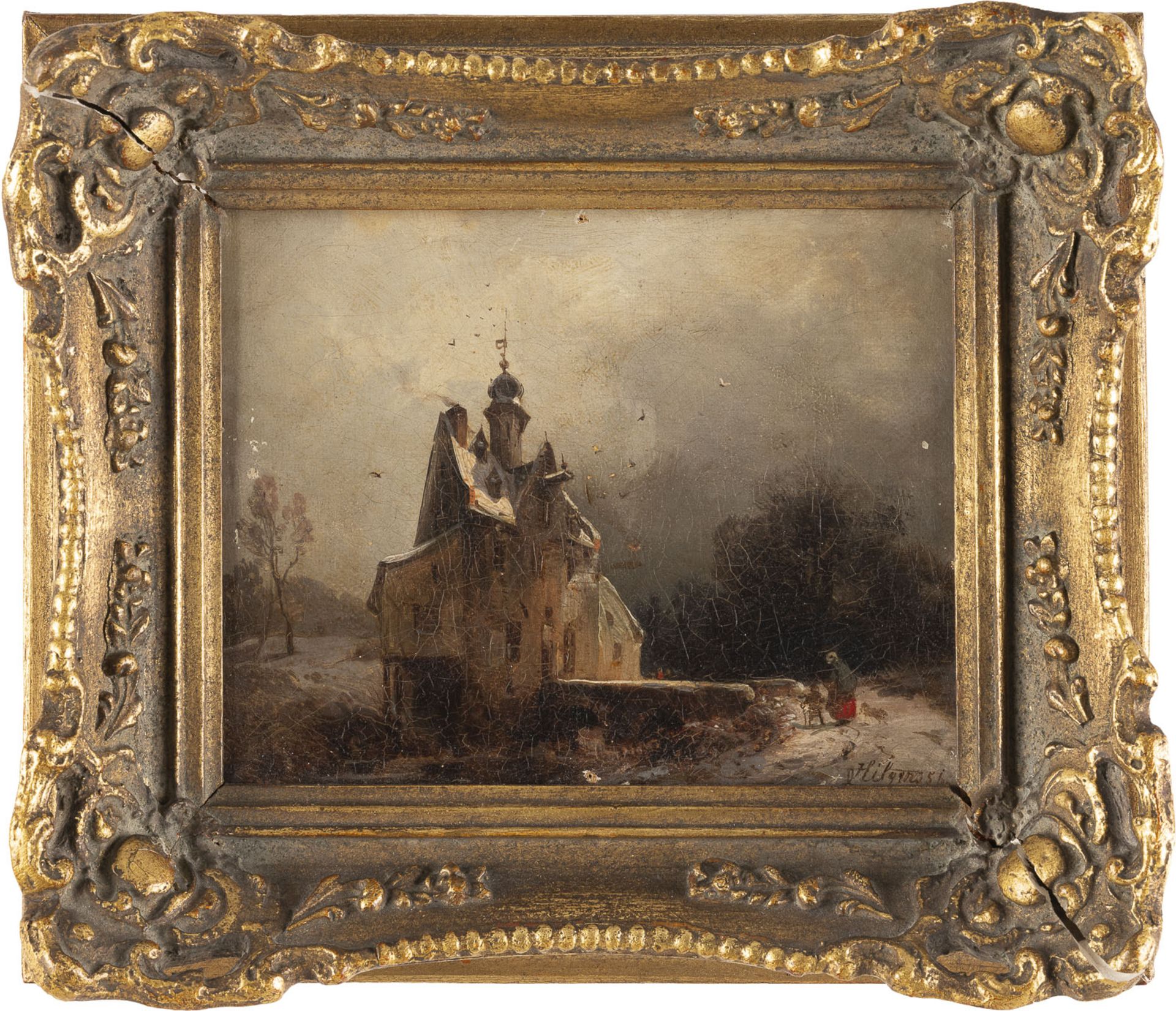 CARL HILGERS VERSCHNEITE LANDSCHAFT MIT WASSERSCHLOß (1856) - Bild 2 aus 2