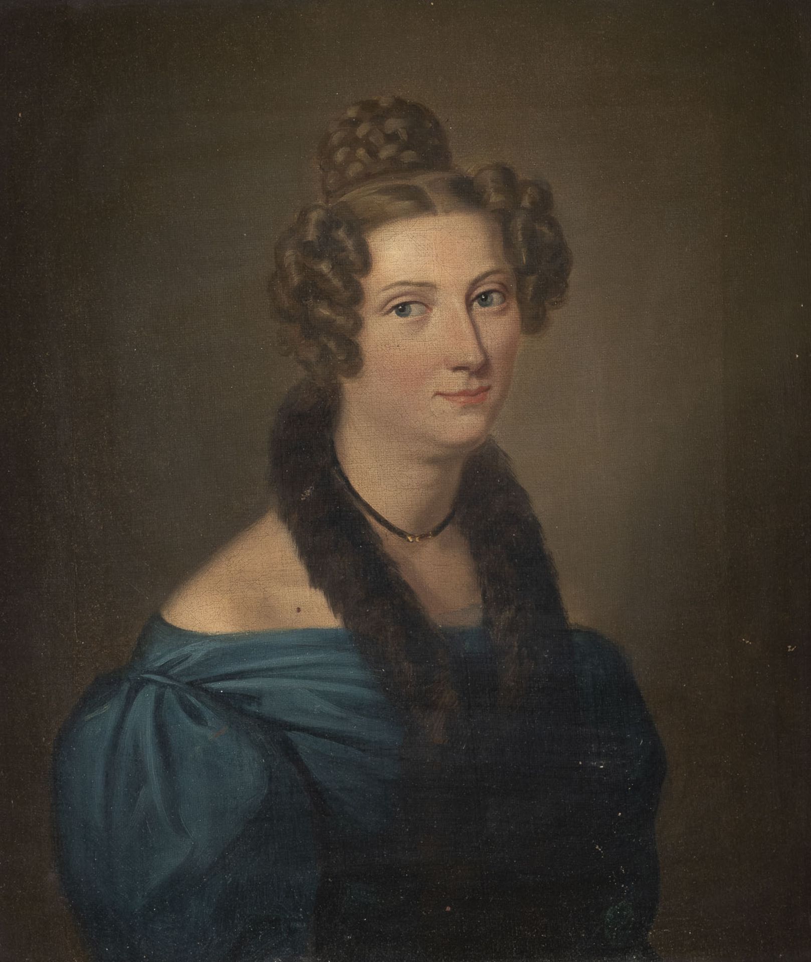 BIEDERMEIER-PORTRAITIST DAME IM BLAUEN KLEID