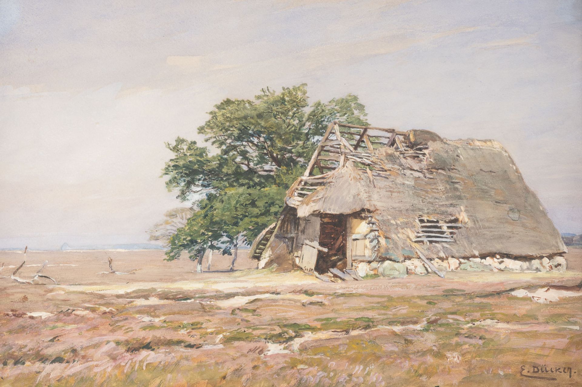 EUGEN GUSTAV DÜCKER NORDDEUTSCHE LANDSCHAFT MIT FISCHERHÜTTE