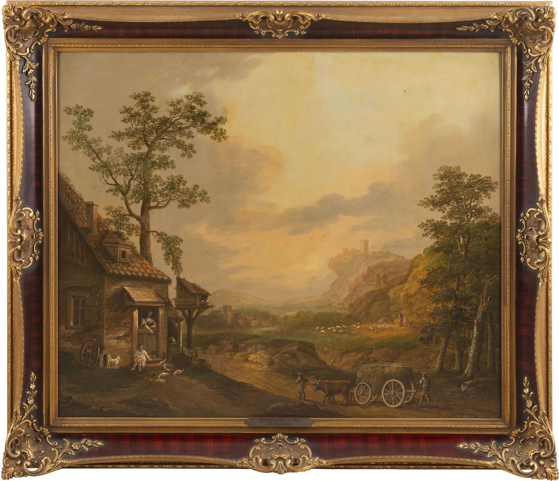 JOHANN PHILIPP ULBRICHT SOMMERLANDSCHAFT MIT BAUERNHAUS UND BAUERN IM VORDERGRUND UND SCHLOSS IN DER - Bild 2 aus 2