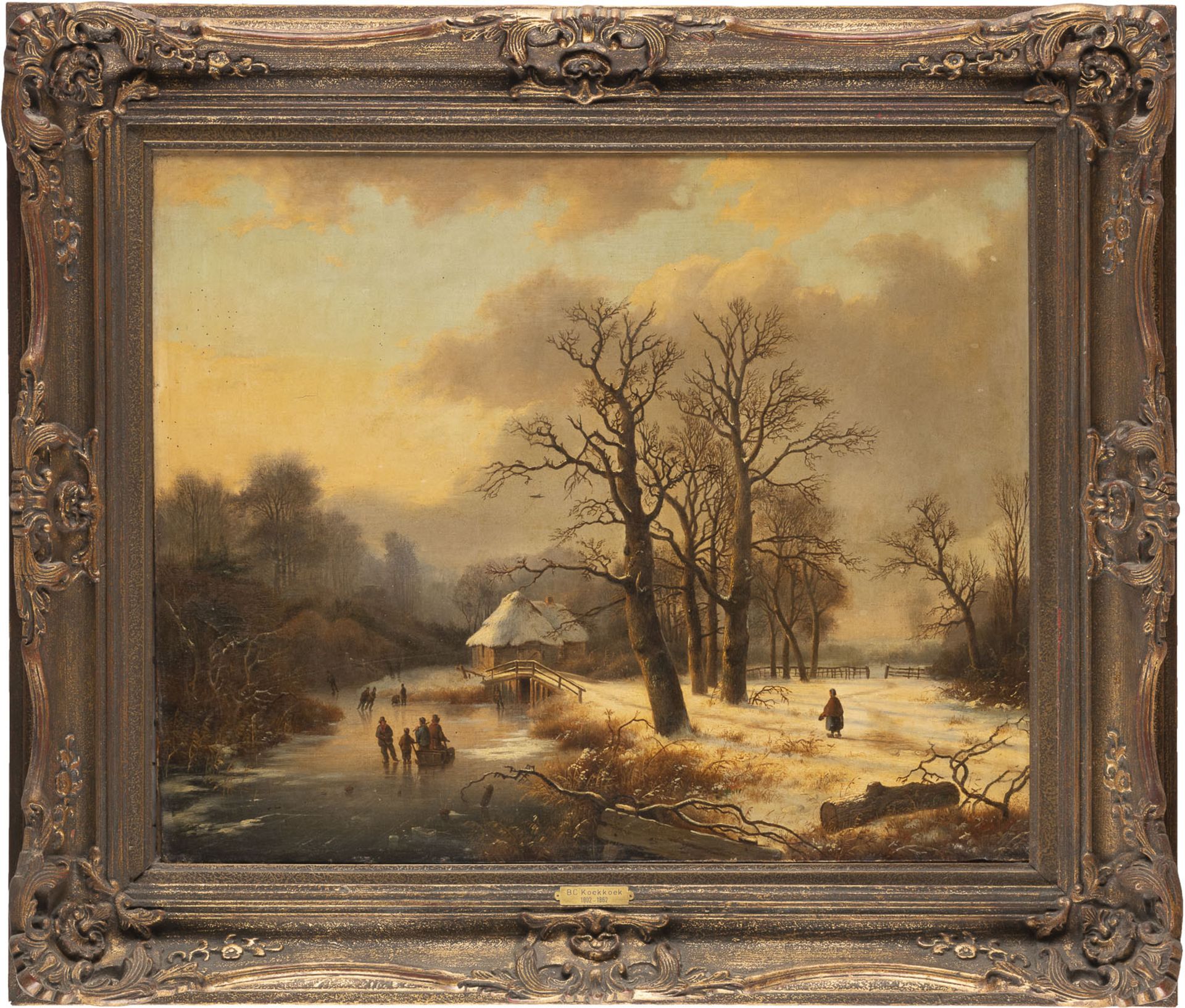 BAREND CORNELIS KOEKKOEK WINTERLANDSCHAFT MIT GEFRORENEM FLUSS UND STAFFAGE (1843) - Image 2 of 3