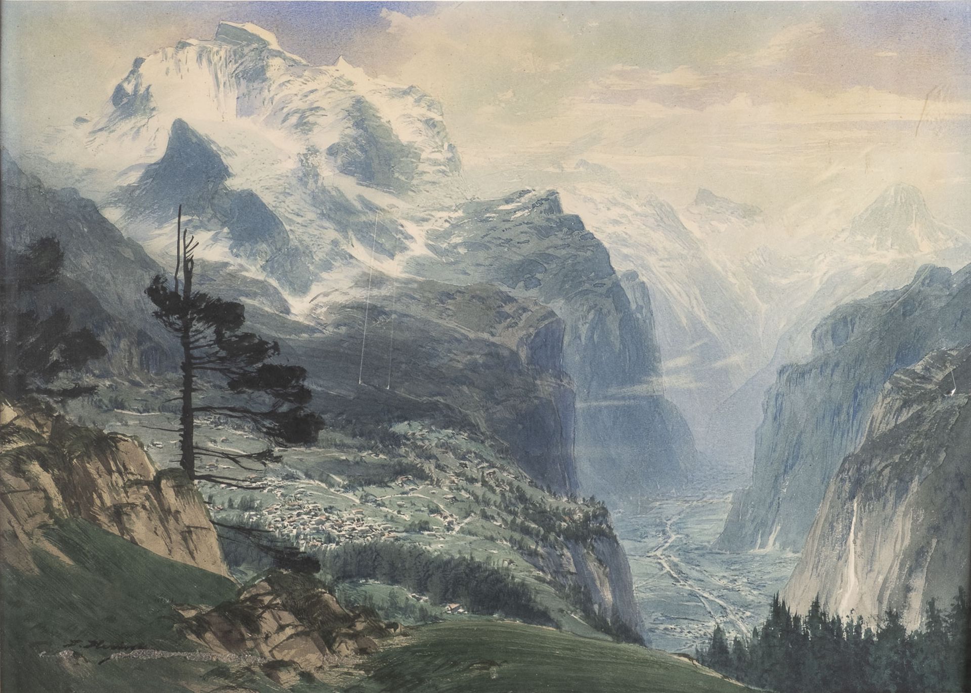 JOHANN HERING BLICK AUF WENGEN JUNGFRAU IM LAUTERBRUNNENTAL, SCHWEIZ