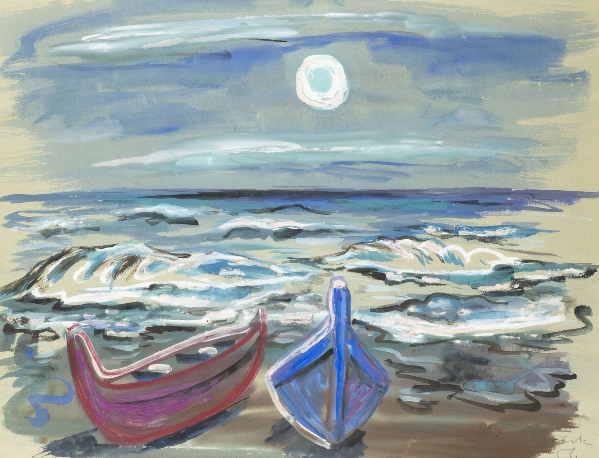 MODERNER KÜNSTLER NÄCHTLICHE STIMMUNG AM MEER (1956)