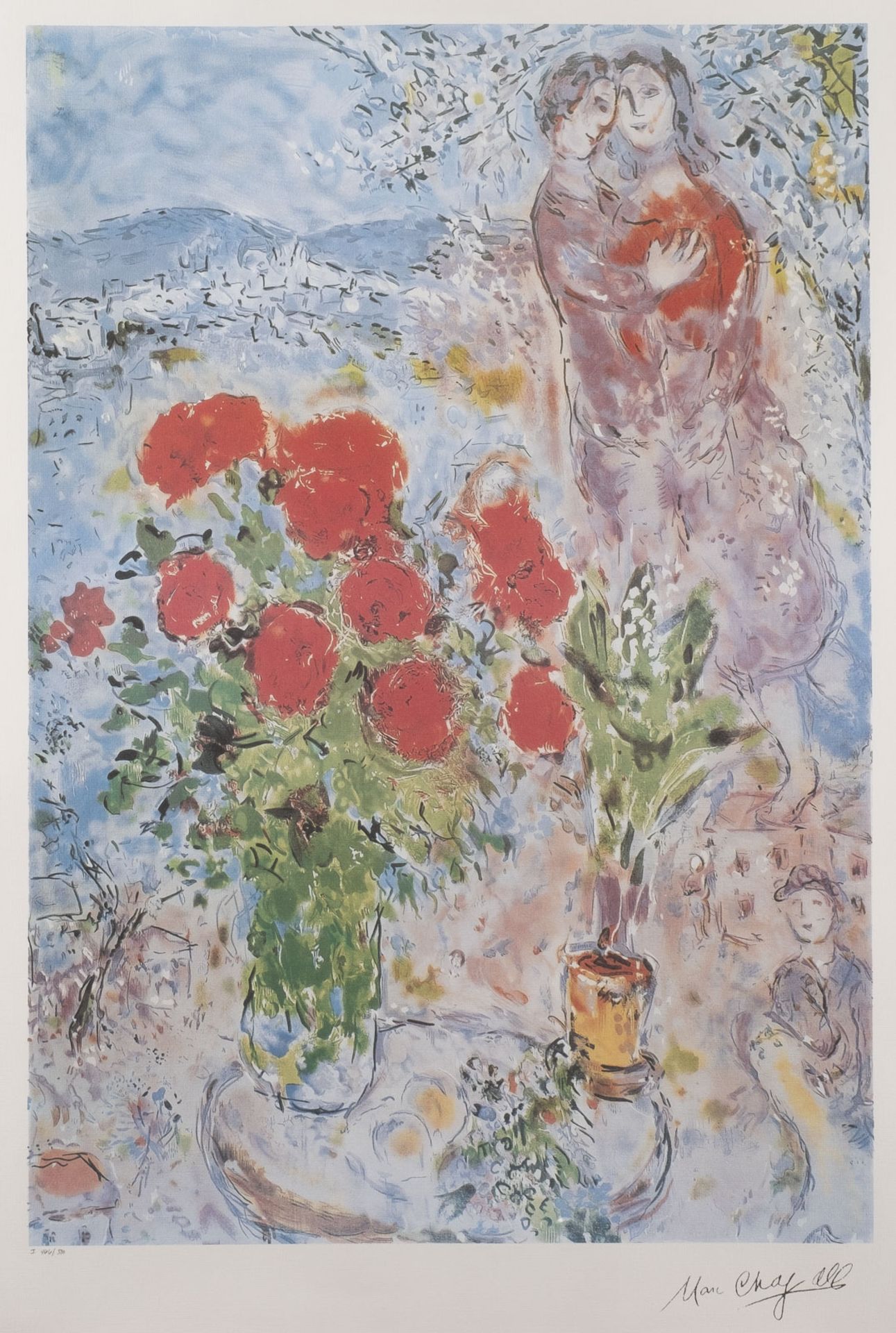 MARC CHAGALL (NACH) 'RED BOUQUET WITH LOVERS'