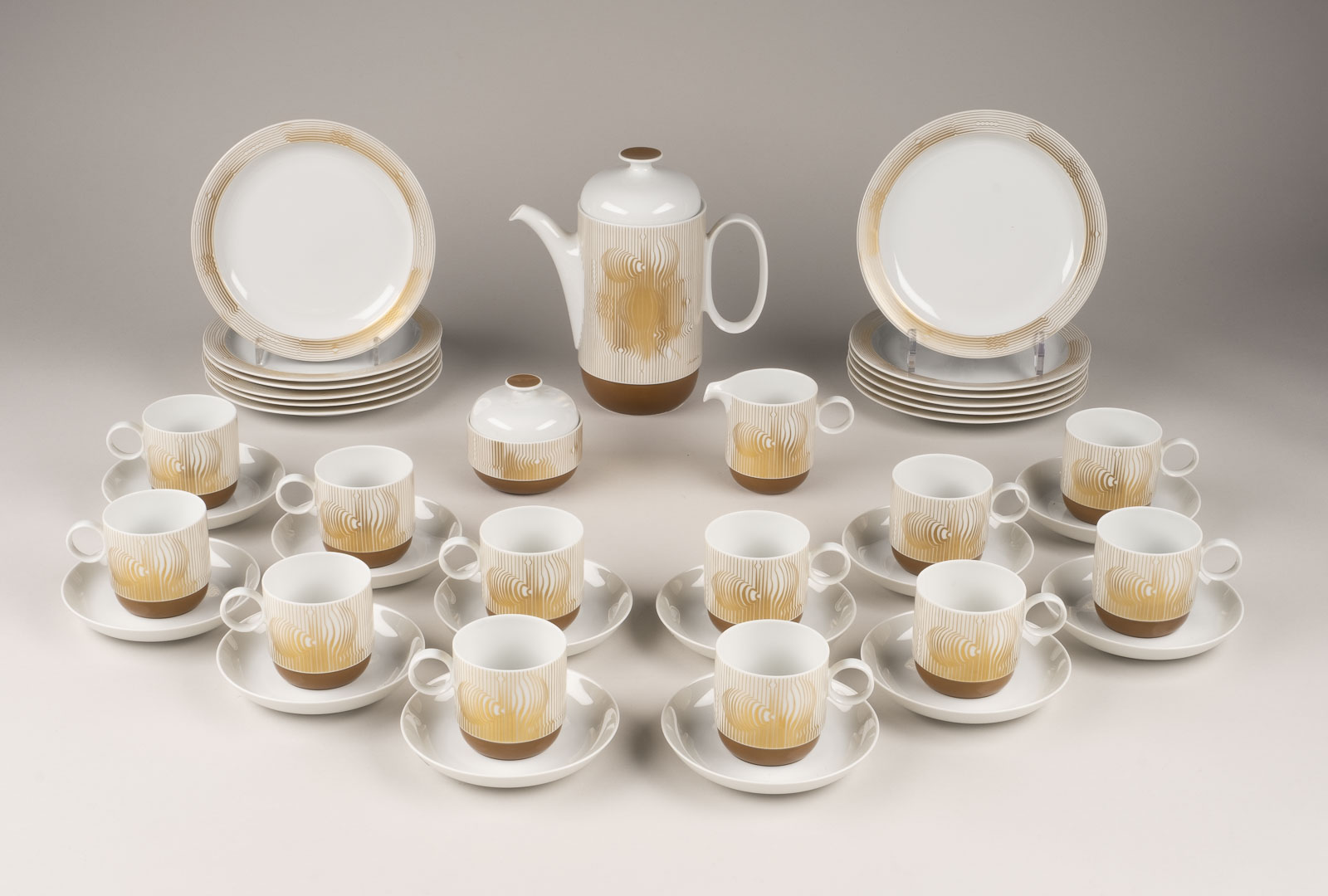 41-teiliges Kaffeeservice, Victor Vasarely & Ambrogio Pozzi, Rosenthal Form 'Duo', Dekor 'Manipur'