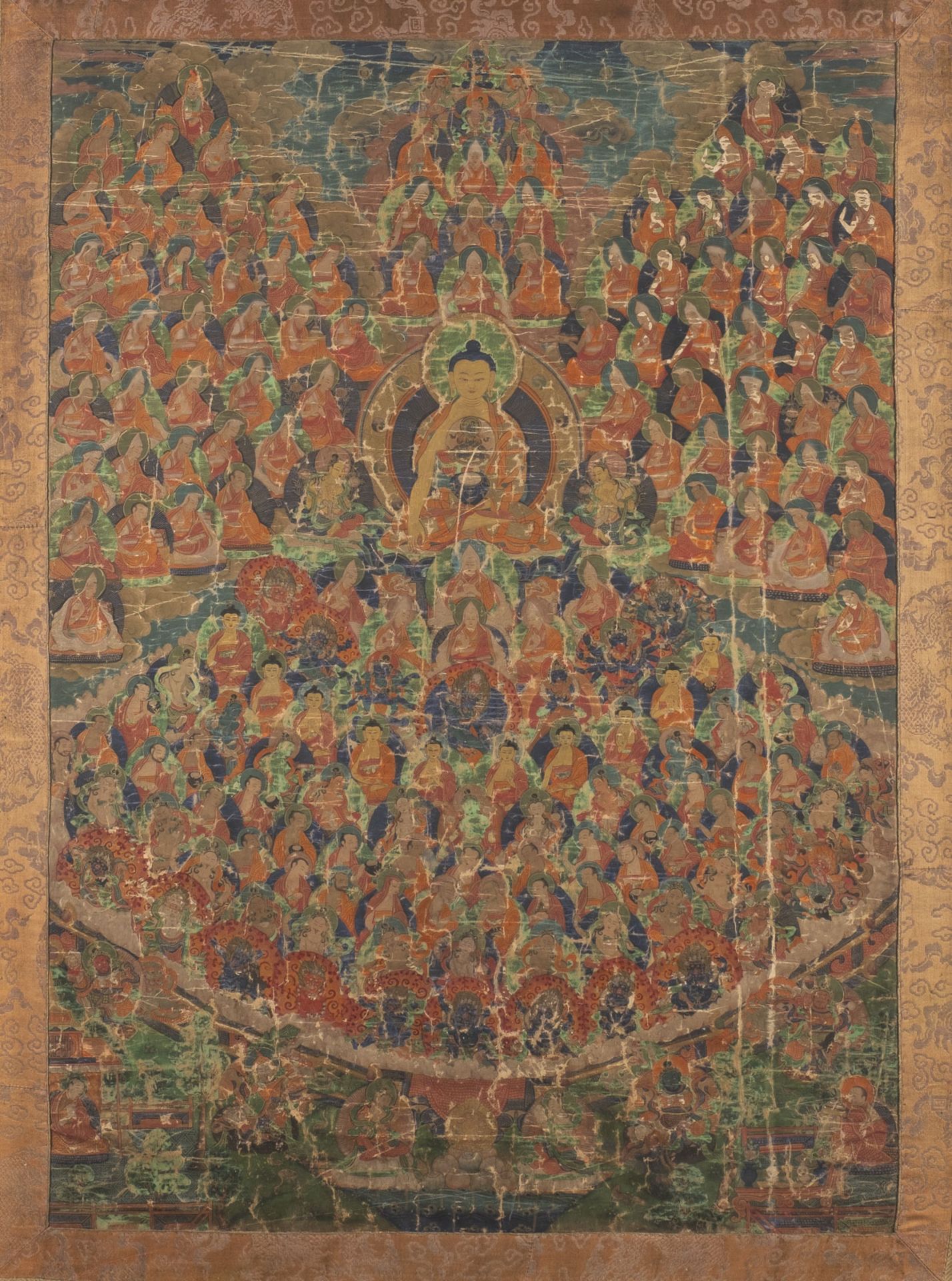 EIN THANGKA DES VERSAMMLUNGSBAUMES VON SHAKYAMUNI