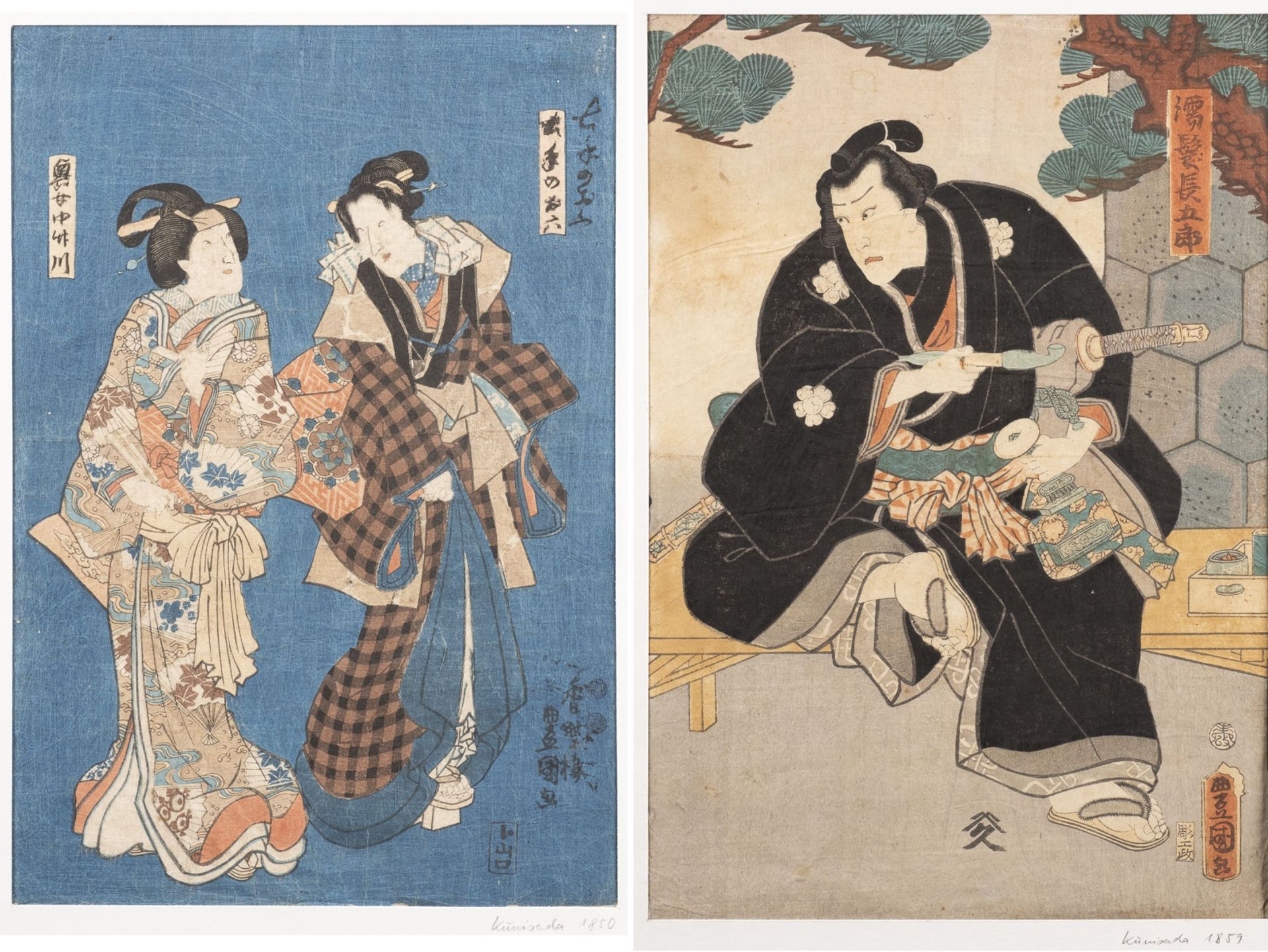 UTAGAWA KUNISADA I, ZWEI UKIYO-E MIT DARSTELLUNG VON KABUKI-FIGUREN